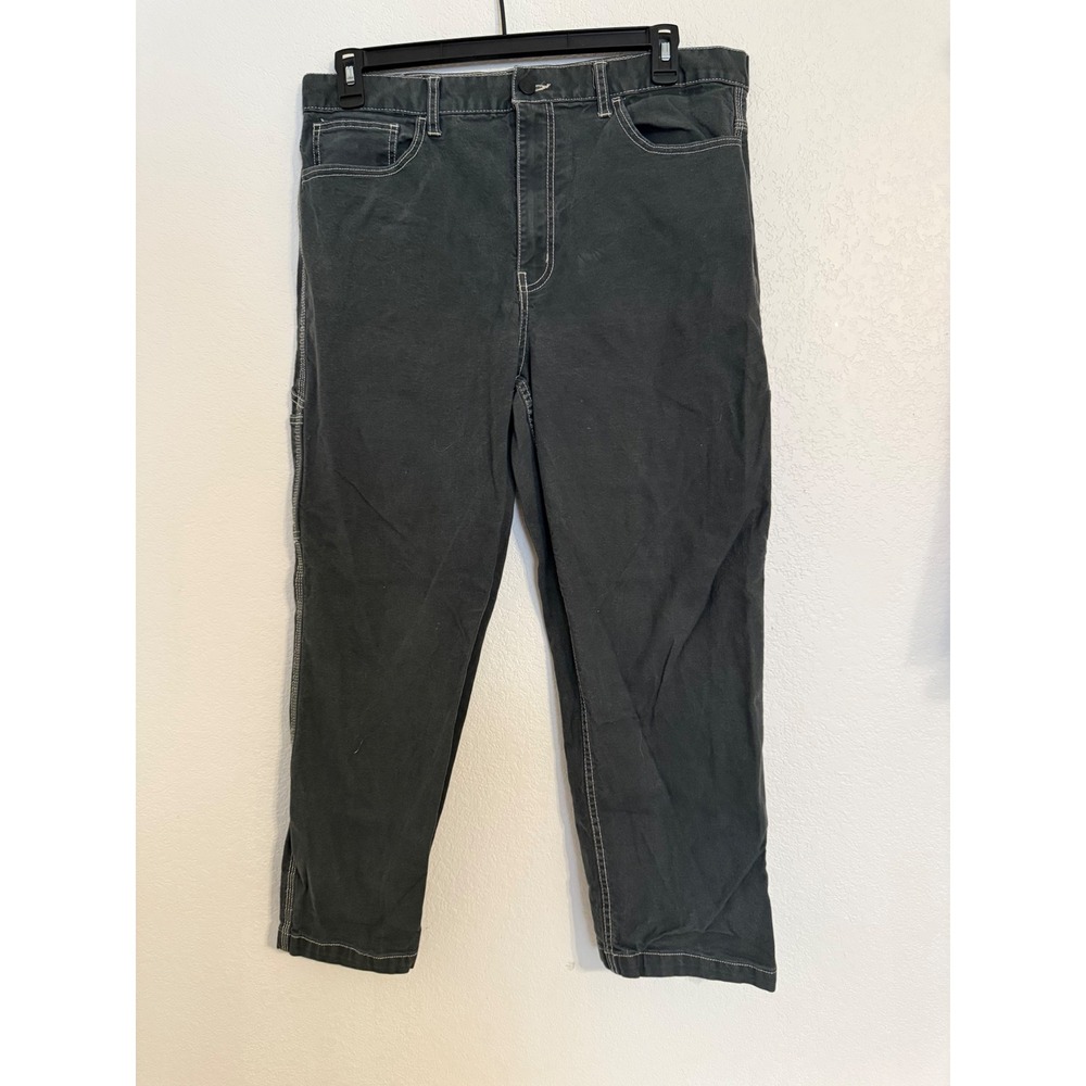 RSQ Mens Loose Fit Carpenter Pants Gray White Stitch Size 36x30 Workwear